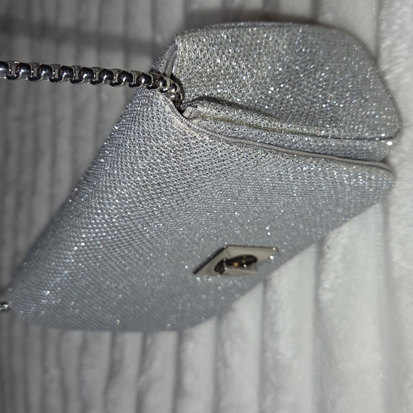 Silver GLITTER SPARKLE Clutch Purse With Detachable Silver Chain Strap